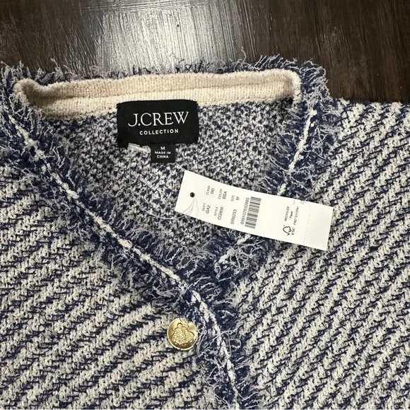 J.Crew Collection Textured Cotton Lady Jacket | NWT | M | Navy White | Fringe - Picture 6 of 15